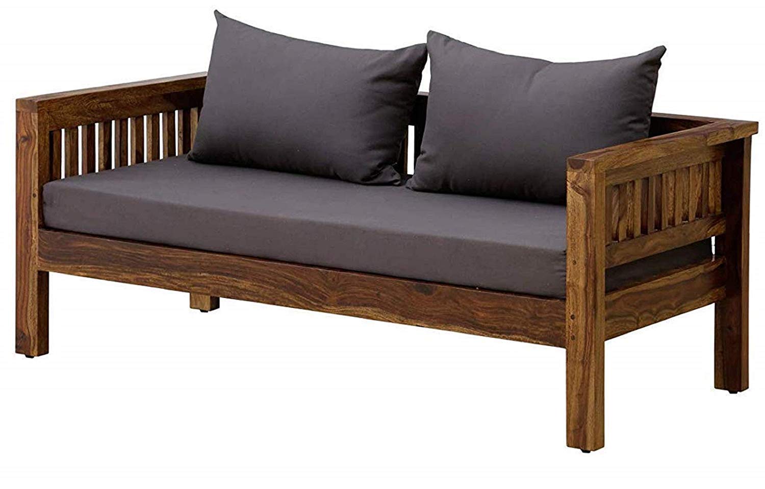 Solid Sheesham Wood 2-Seater Sofa - Teak Finish