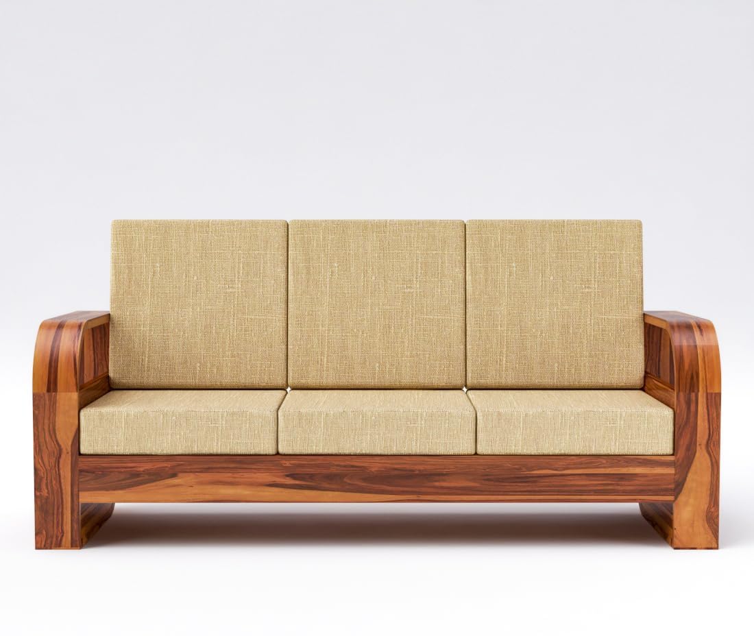 Solid Sheesham 3-Seater Sofa - Honey Finish