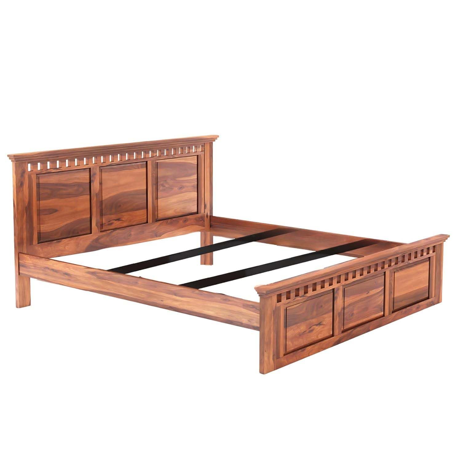 Solid Sheesham Wood Queen Size Bed | Honey Teak Finish