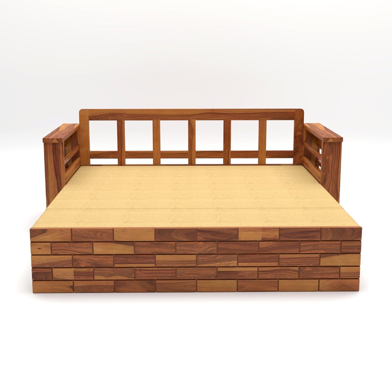 Morden Solid Sheesham Wood 3-Seater Sofa Cum Bed