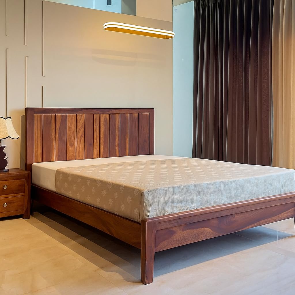 Solid Sheesham King Size  Bed - Natural Finish