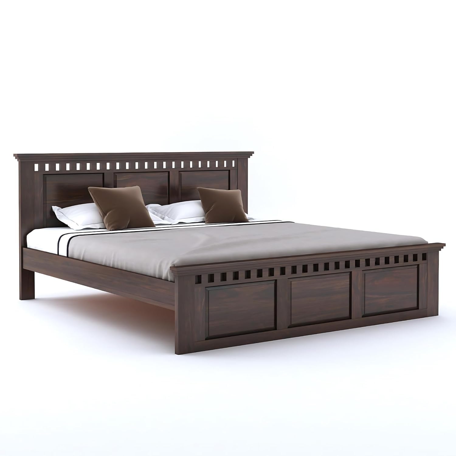 Solid Sheesham Wood Queen Size Bed - Walnut Finish