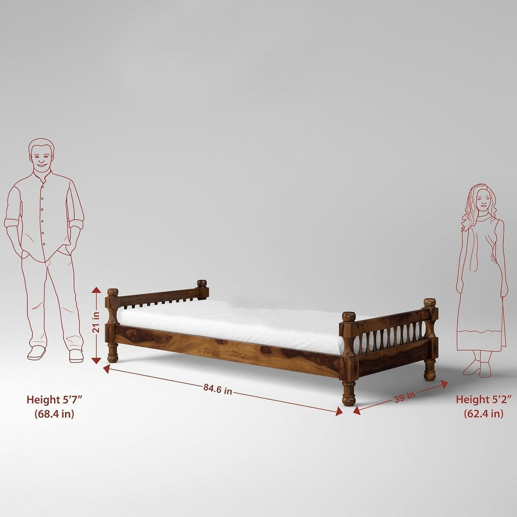 Solid Sheesham Wood Single Bed | Walnut Finish