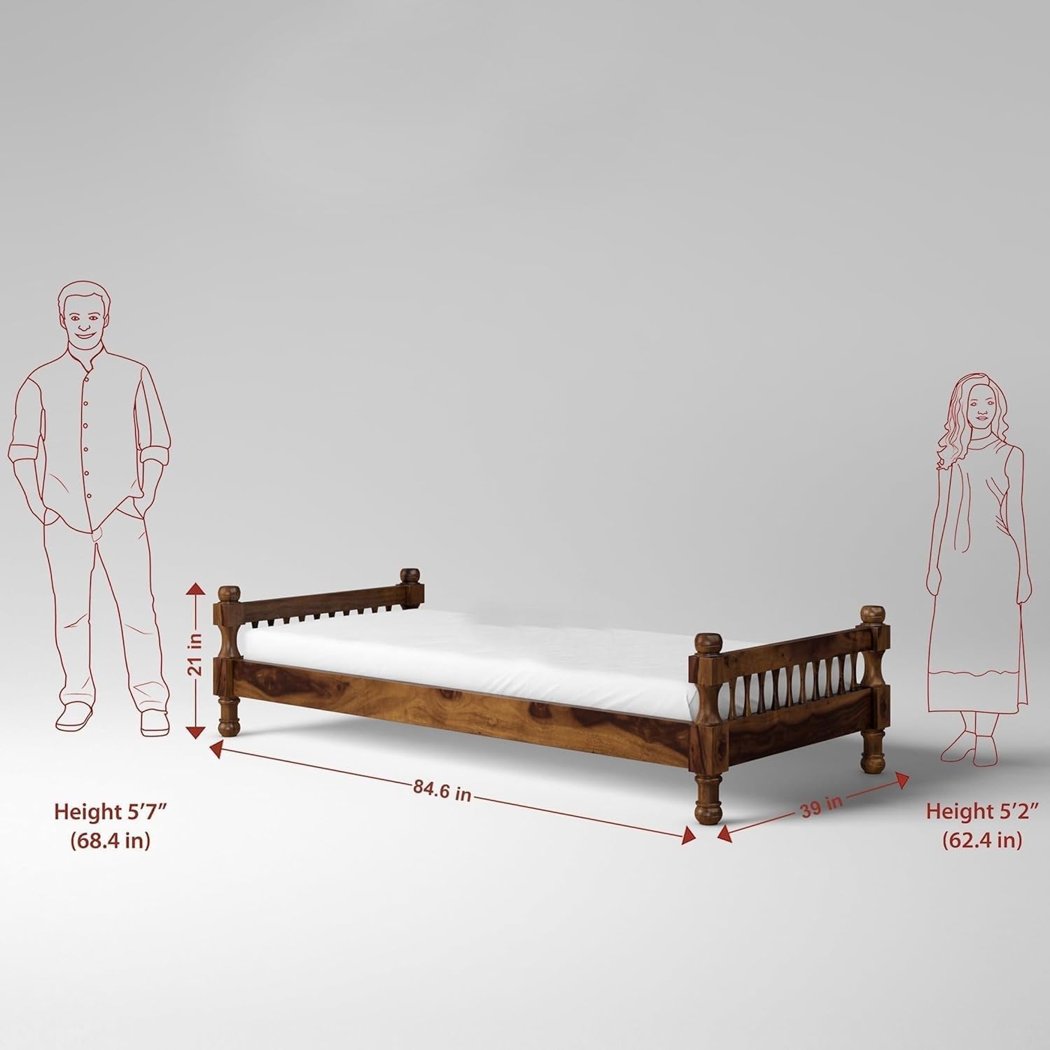 Solid Sheesham Wood Single Bed | Walnut Finish