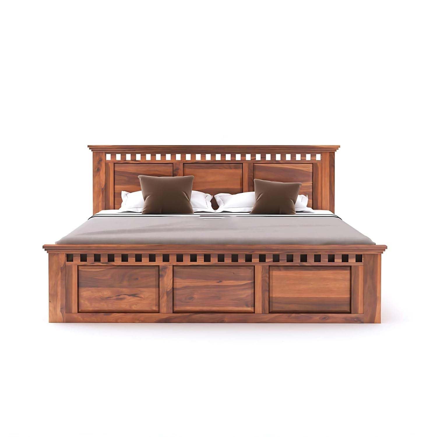 Solid Sheesham Wood Queen Size Bed | Honey Teak Finish