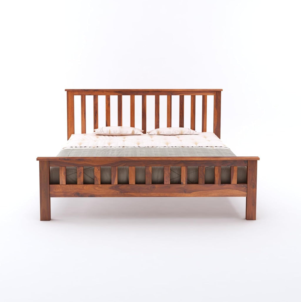 Solid Sheesham Wood Queen Size Bed - Honey Finish