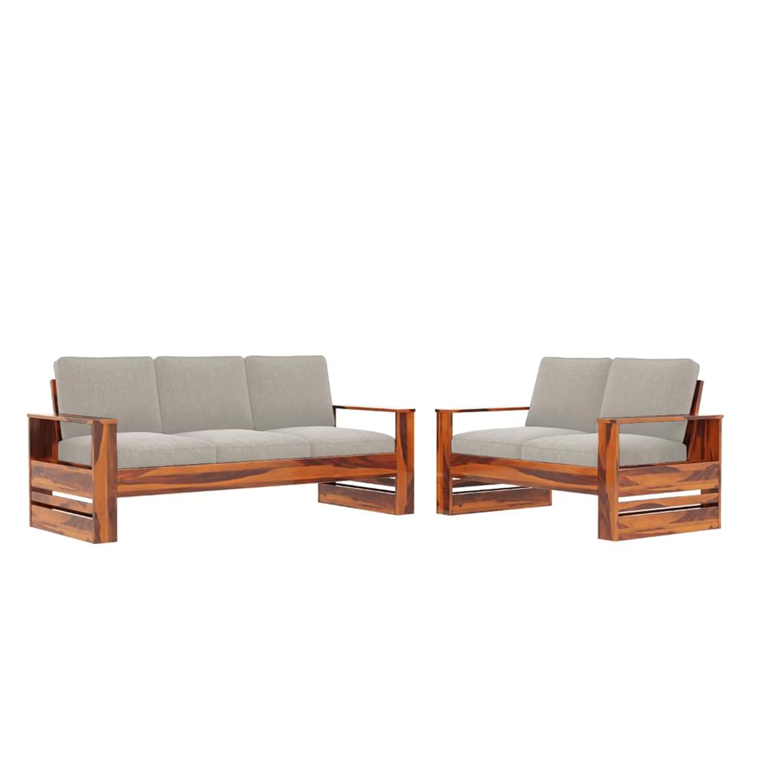 Solid Sheesham Wood Grey 5-Seater Wooden Sofa Set