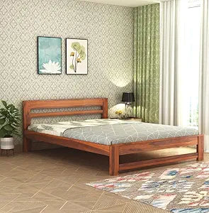 Sheesham Wood Queen Bed - Honey Finish