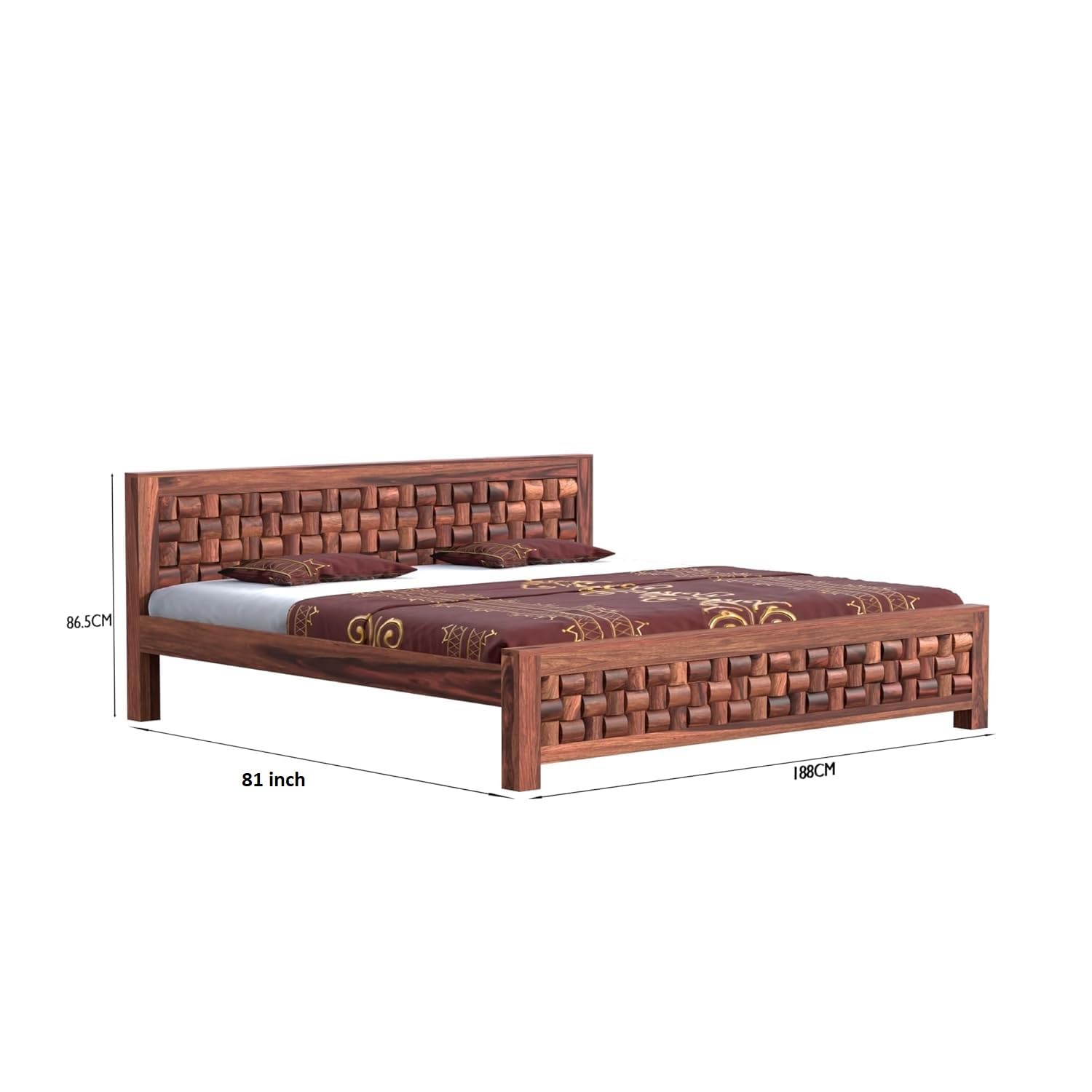 Modern Wooden King Size Bed in Solid Sheesham Wood