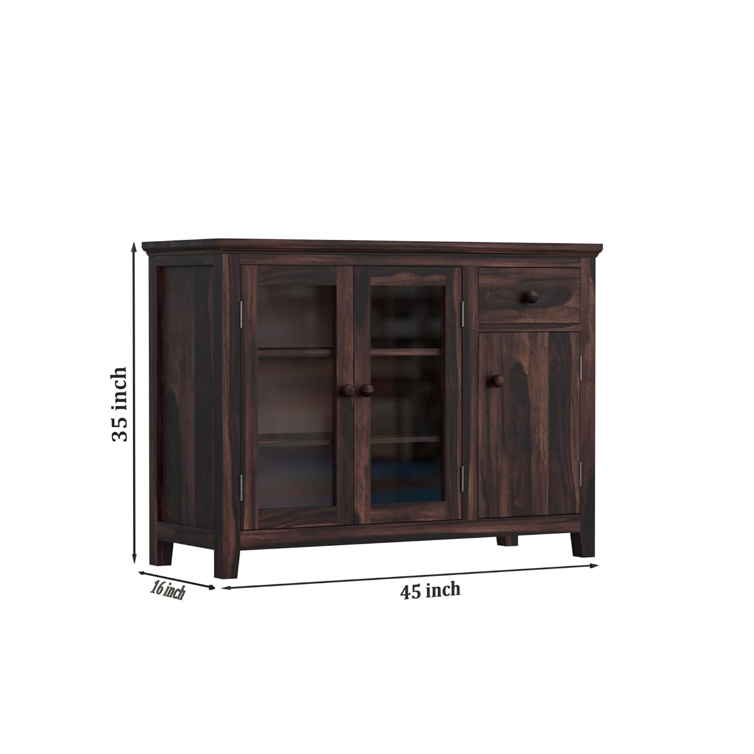 Sheesham Sideboard Cabinet with Glass Doors - Walnut Finish