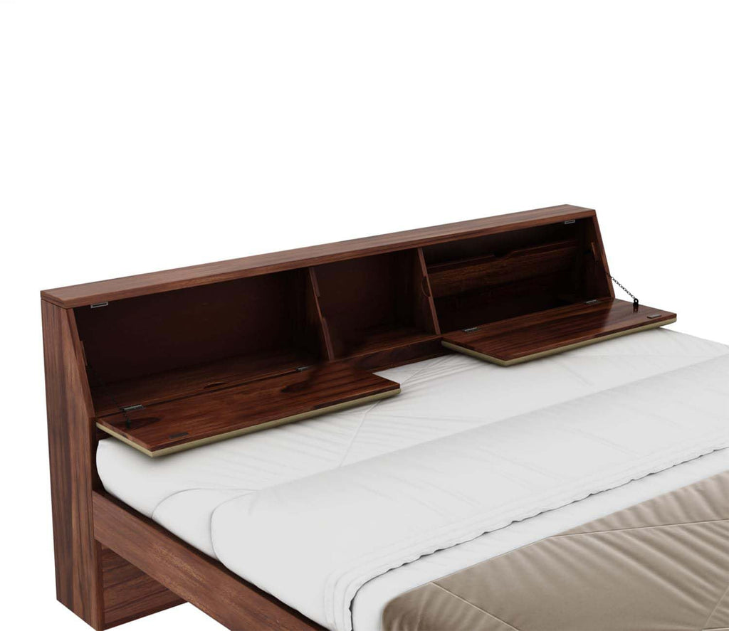 Solid Sheesham Wood King Size Bed For Bedroom - Honey Finish