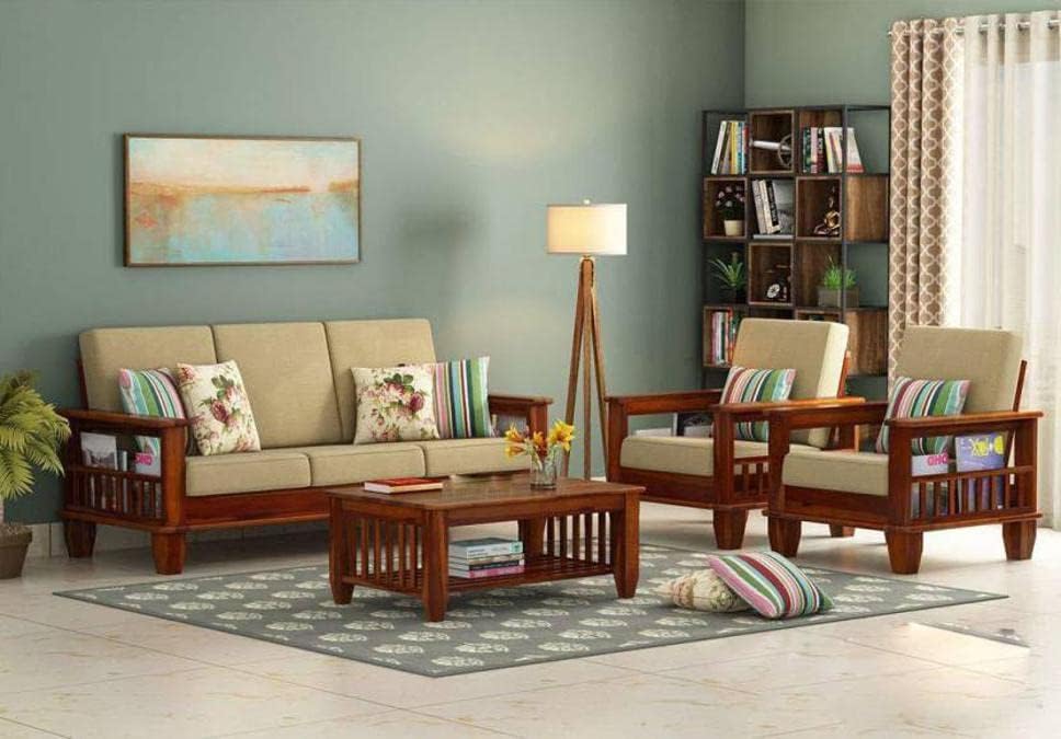 Solid Sheesham Wood 5-Seater Sofa Set (3+1+1)