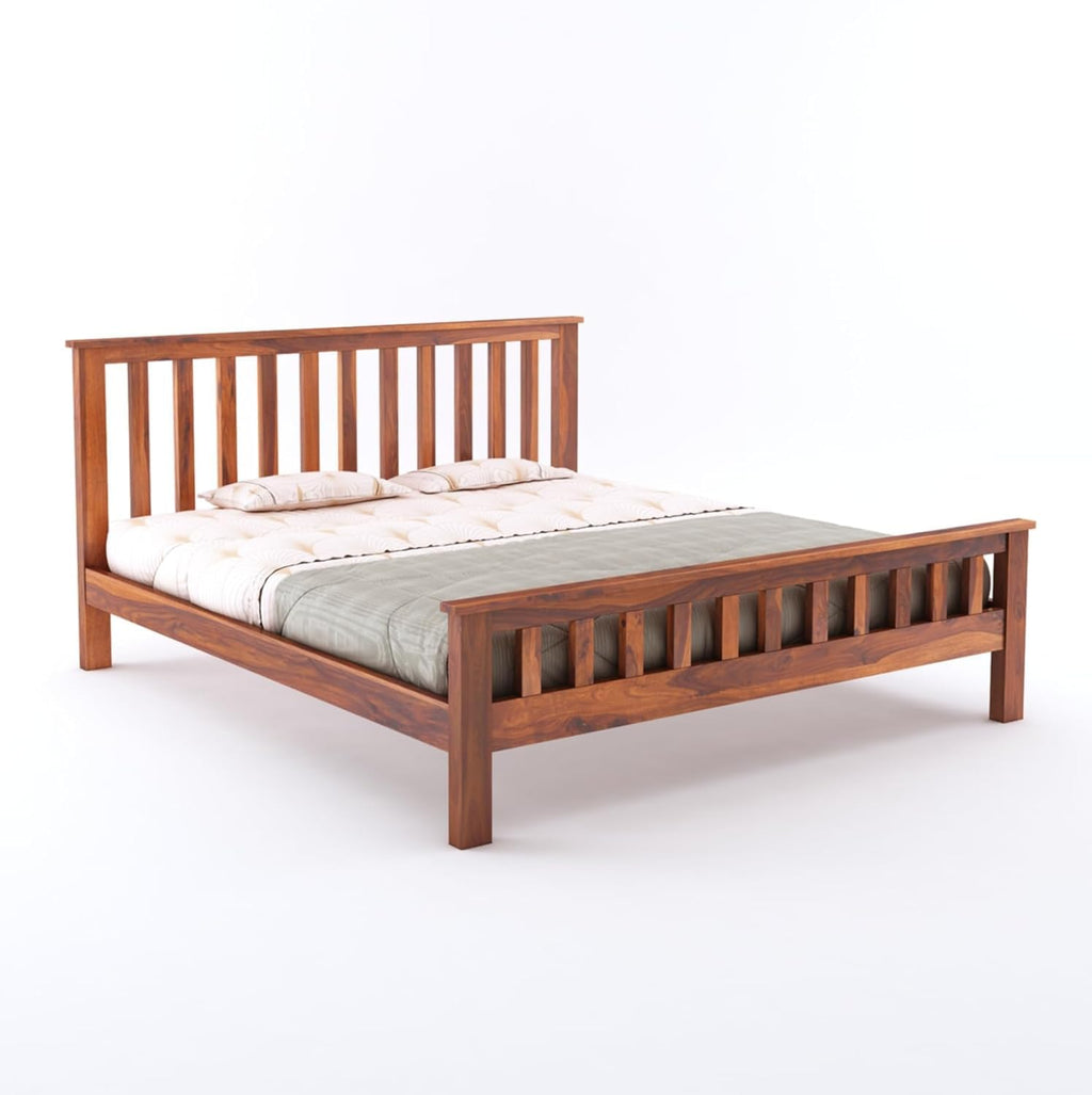 Solid Sheesham Wood Queen Size Bed - Honey Finish