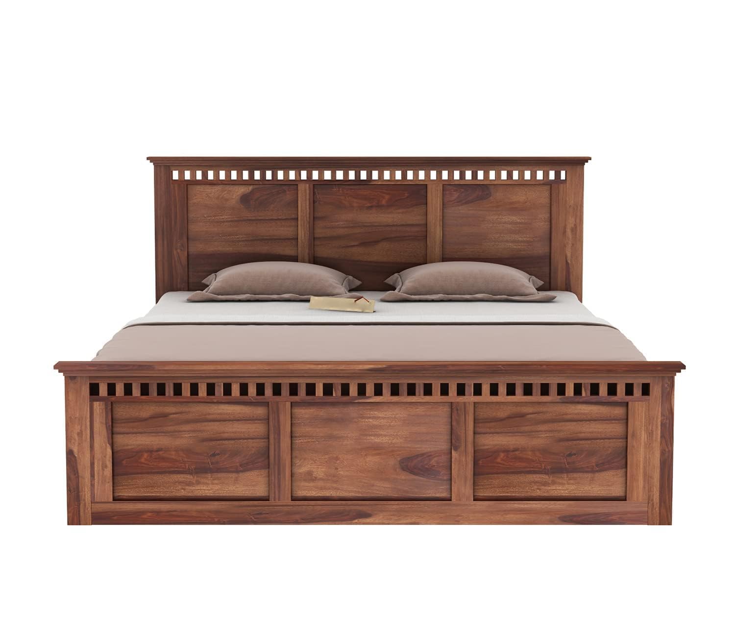 King Size Sheesham Bed with Box Storage - Natural Finish