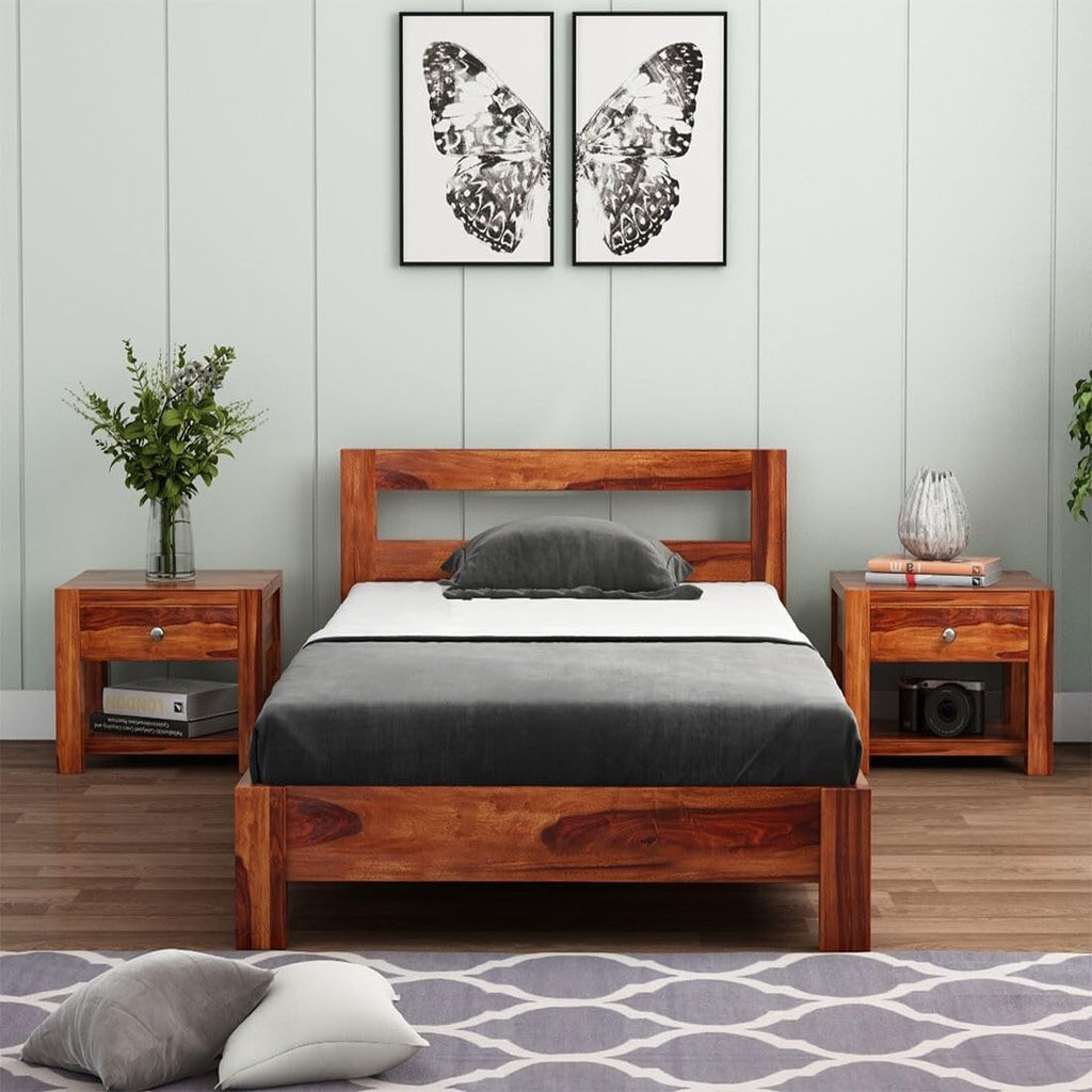 Solid Sheesham Wood Single bed for Bedroom | Natural Finish