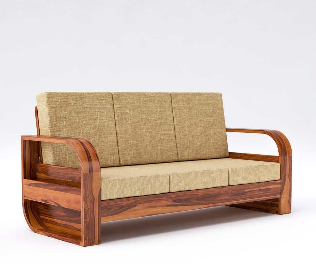 Solid Sheesham 3-Seater Sofa - Honey Finish