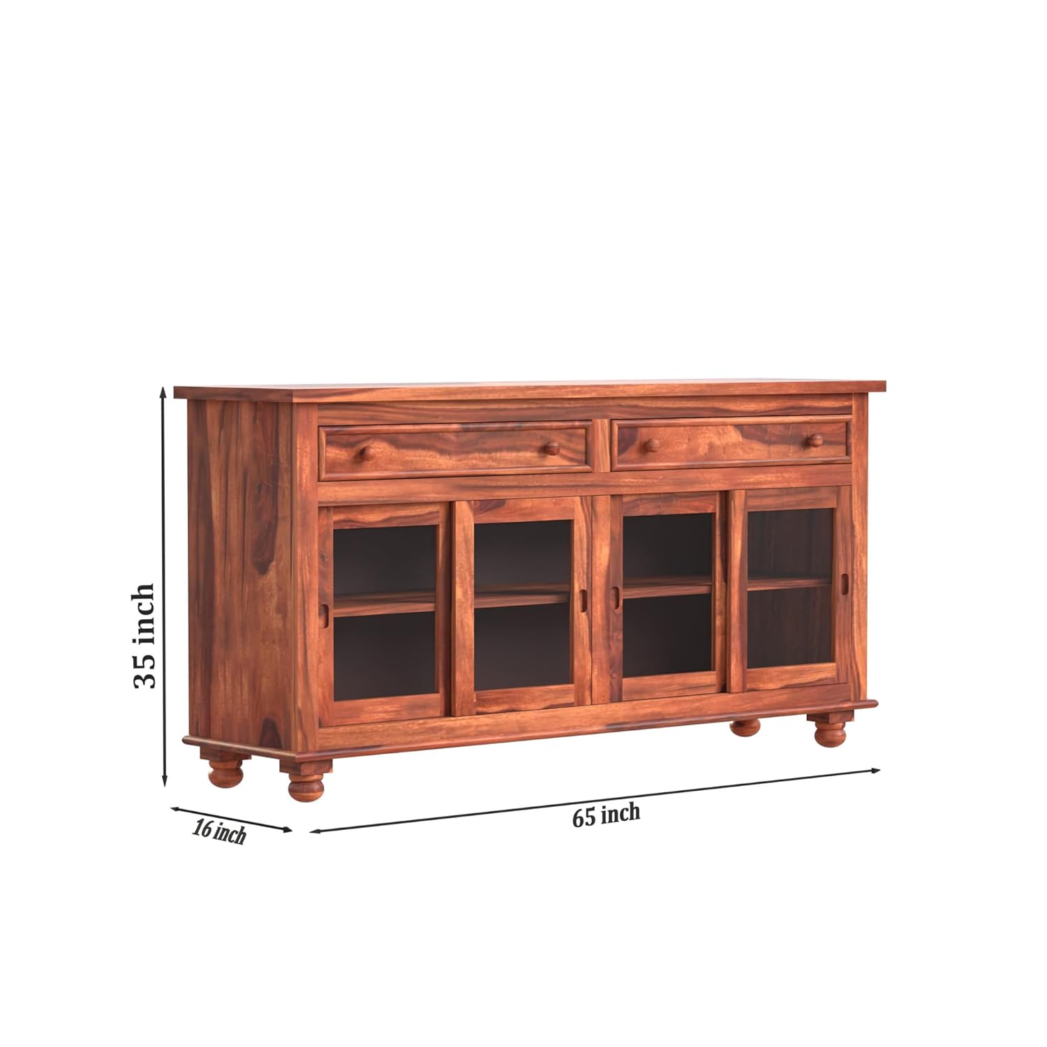 Solid Sheesham Wood Sideboard Cabinet with Drawer & Glass Door