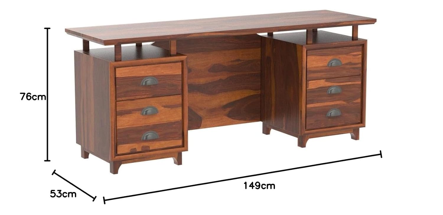 Solid Sheesham Wood Study Table with Dual Drawer Storage
