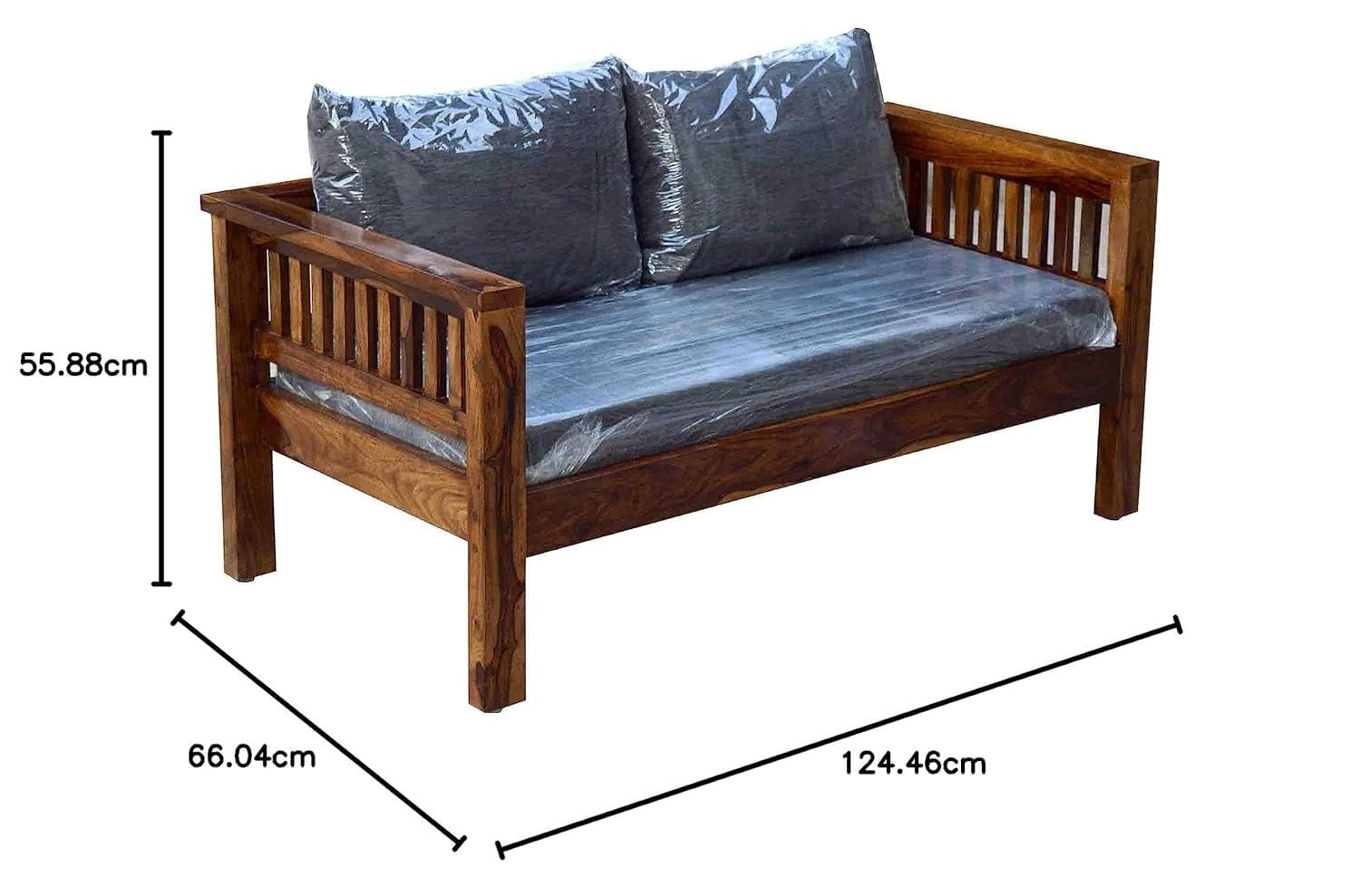 Solid Sheesham Wood 2-Seater Sofa - Teak Finish