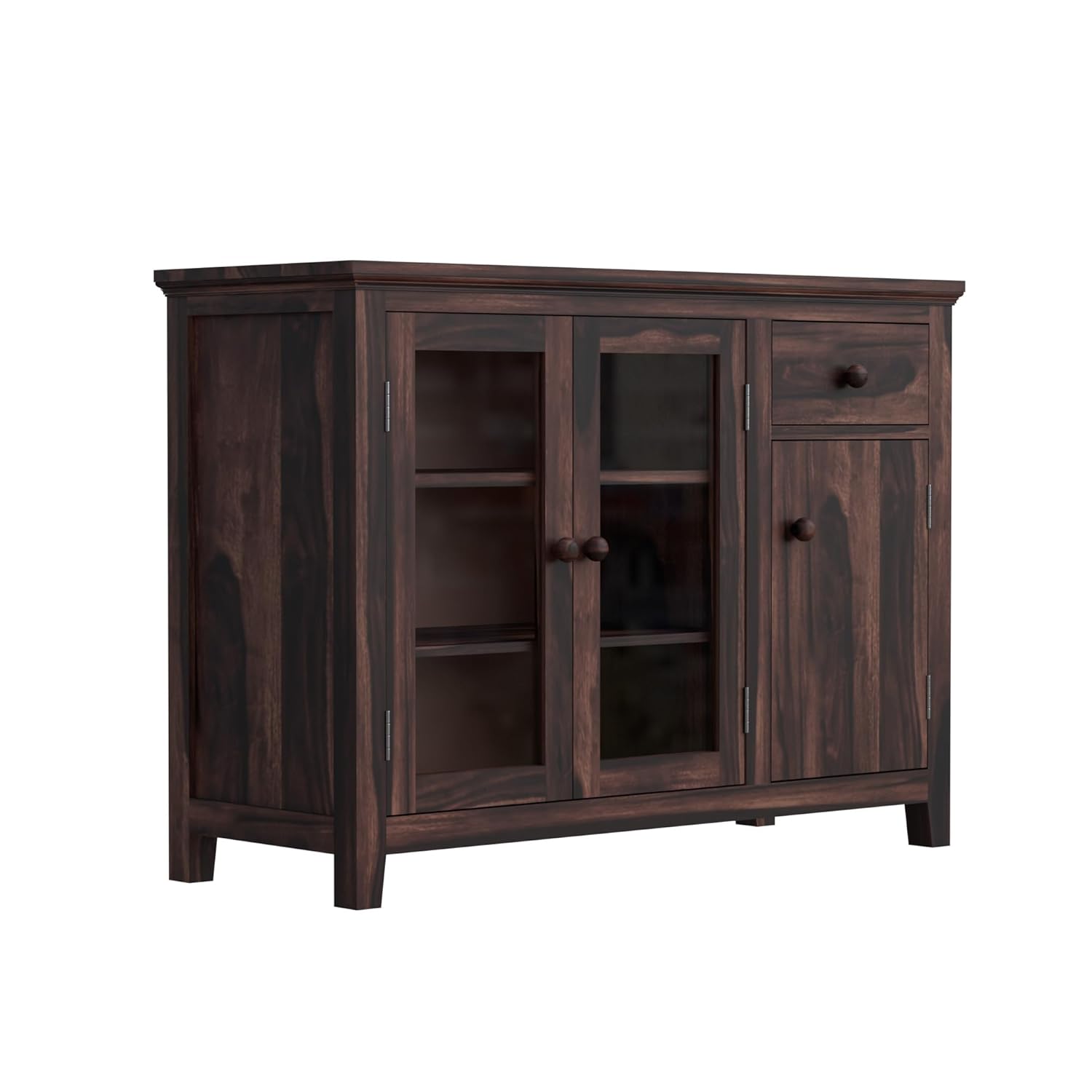 Sheesham Sideboard Cabinet with Glass Doors - Walnut Finish