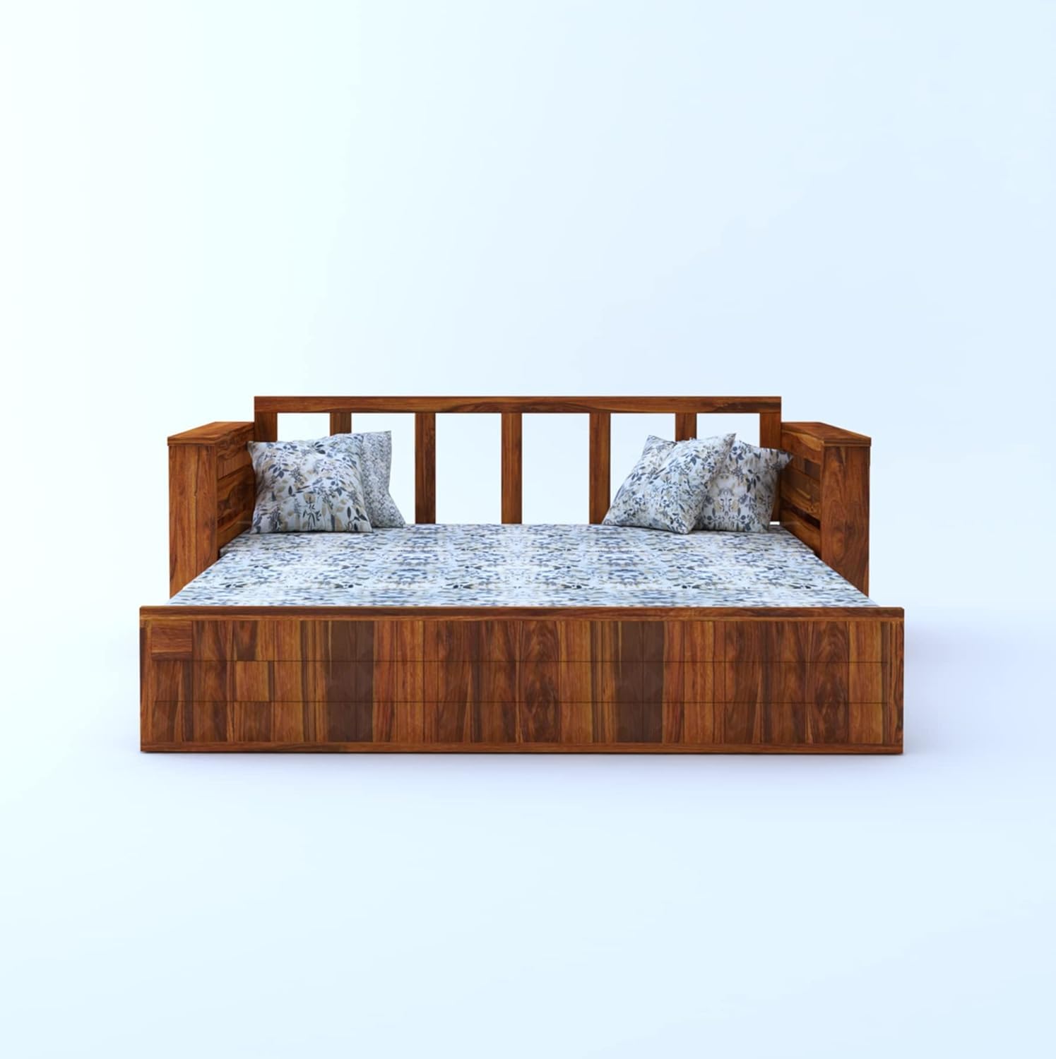 Diamond 3-Seater Sheesham Sofa Cum Bed - Natural Finish