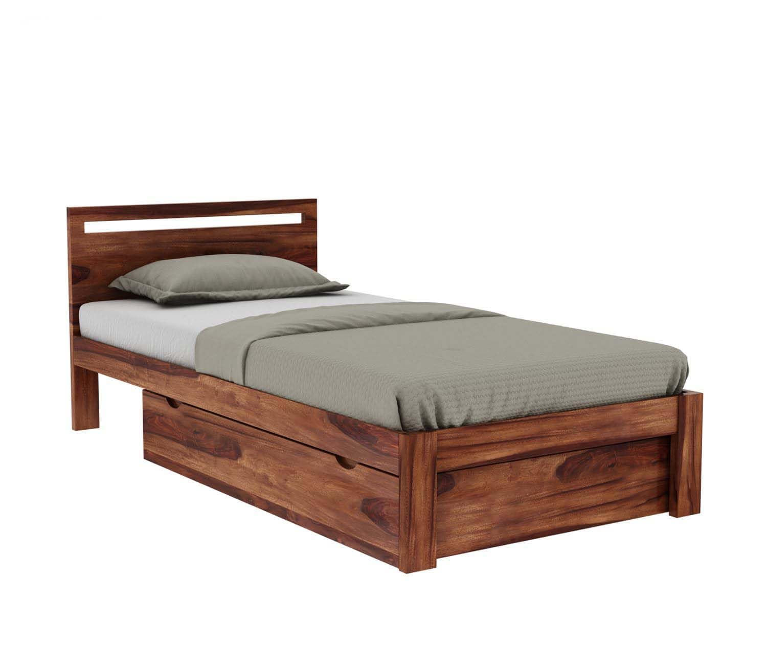 Single Sheesham Bed with Drawer Storage - Natural Finish