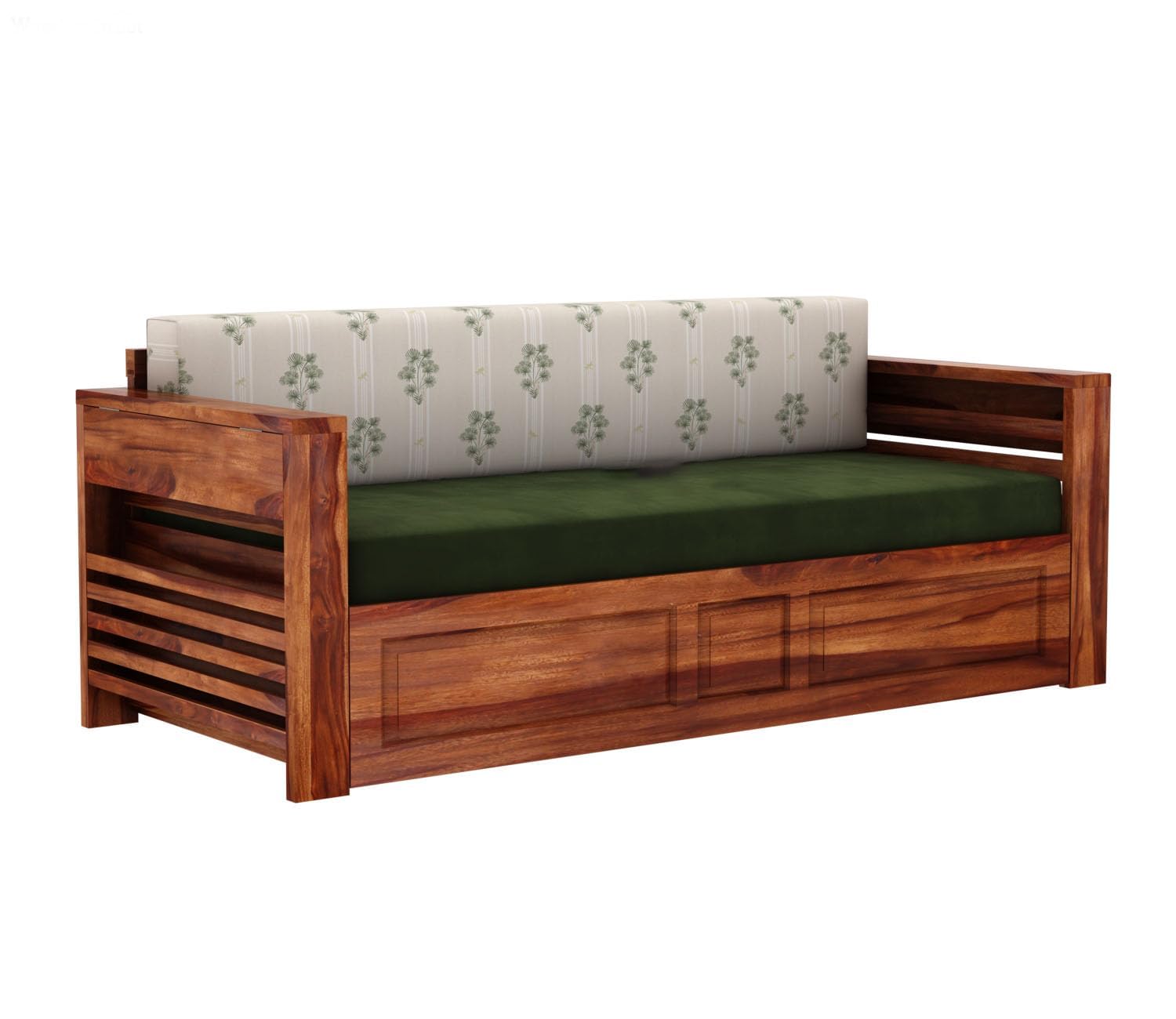 3-Seater Sheesham Wood Sofa Cum Bed - Natural Finish