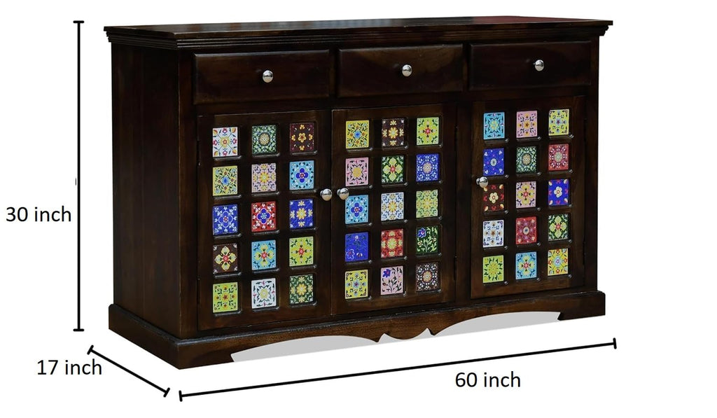Blue Pottery Tile Design Sheesham Sideboard