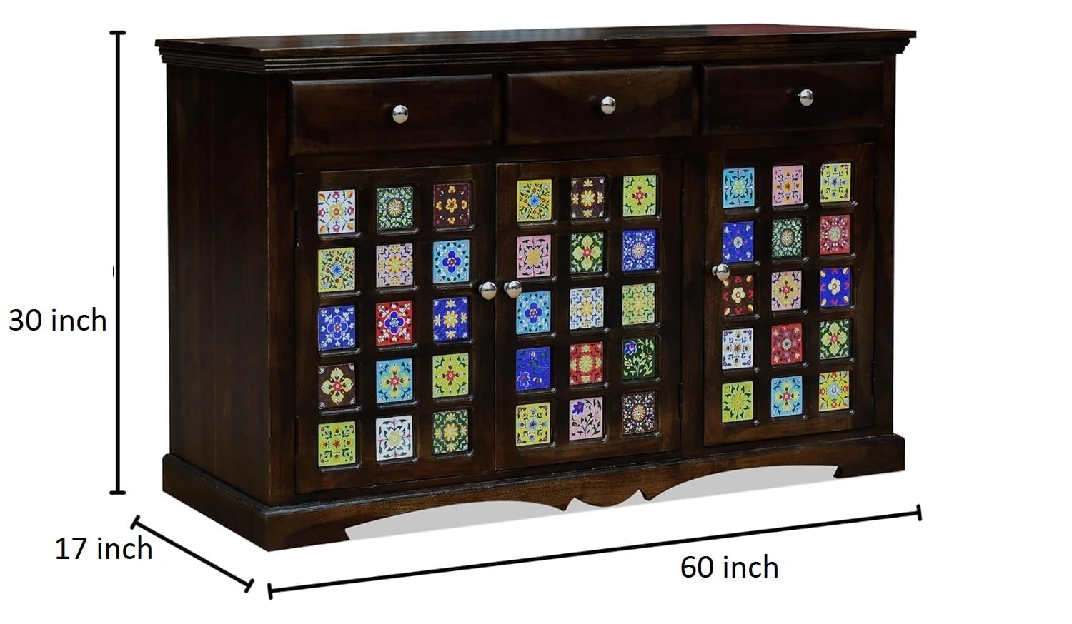 Blue Pottery Tile Design Sheesham Sideboard