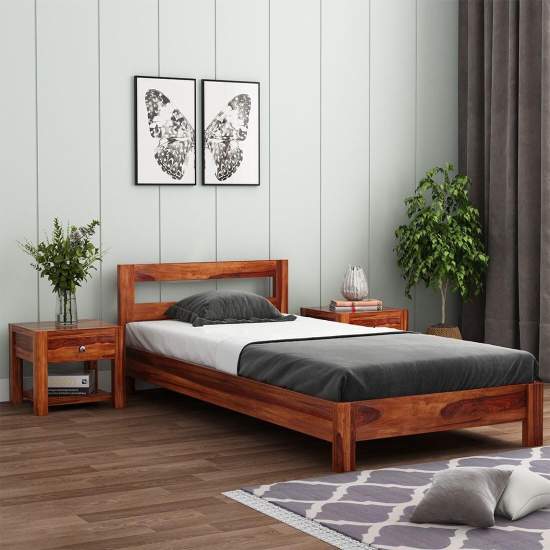 Solid Sheesham Wood Single bed for Bedroom | Natural Finish