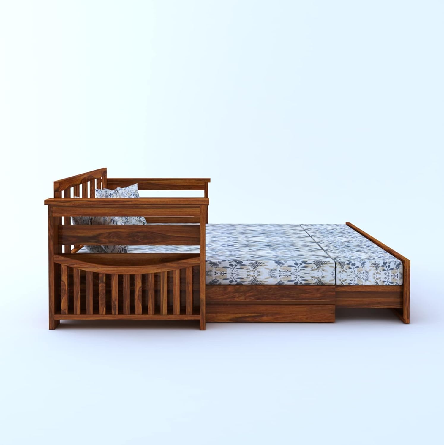 Diamond 3-Seater Sheesham Sofa Cum Bed - Natural Finish