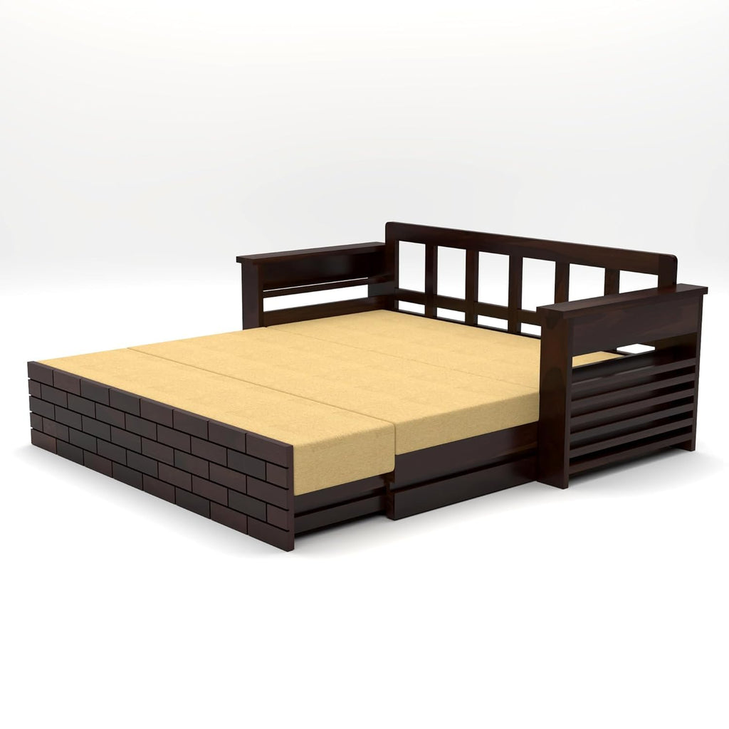 3-Seater Sheesham Wood Sofa Cum Bed - Walnut Finish