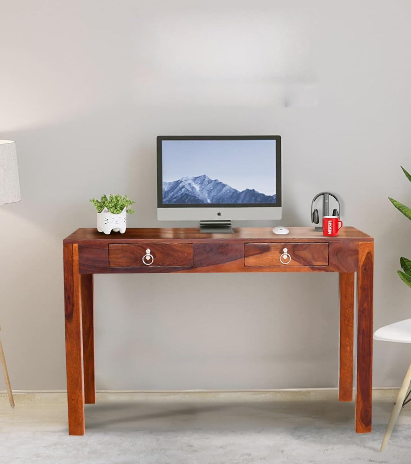 Walnut Finish Sheesham Wood Study Table with Drawers