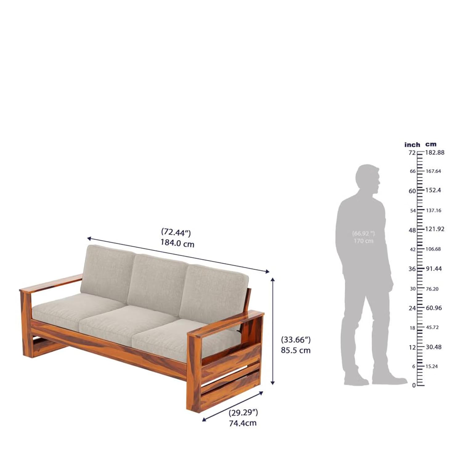 Solid Sheesham Wood Grey 5-Seater Wooden Sofa Set
