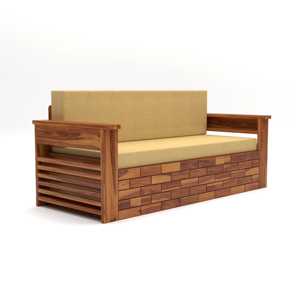 Morden Solid Sheesham Wood 3-Seater Sofa Cum Bed