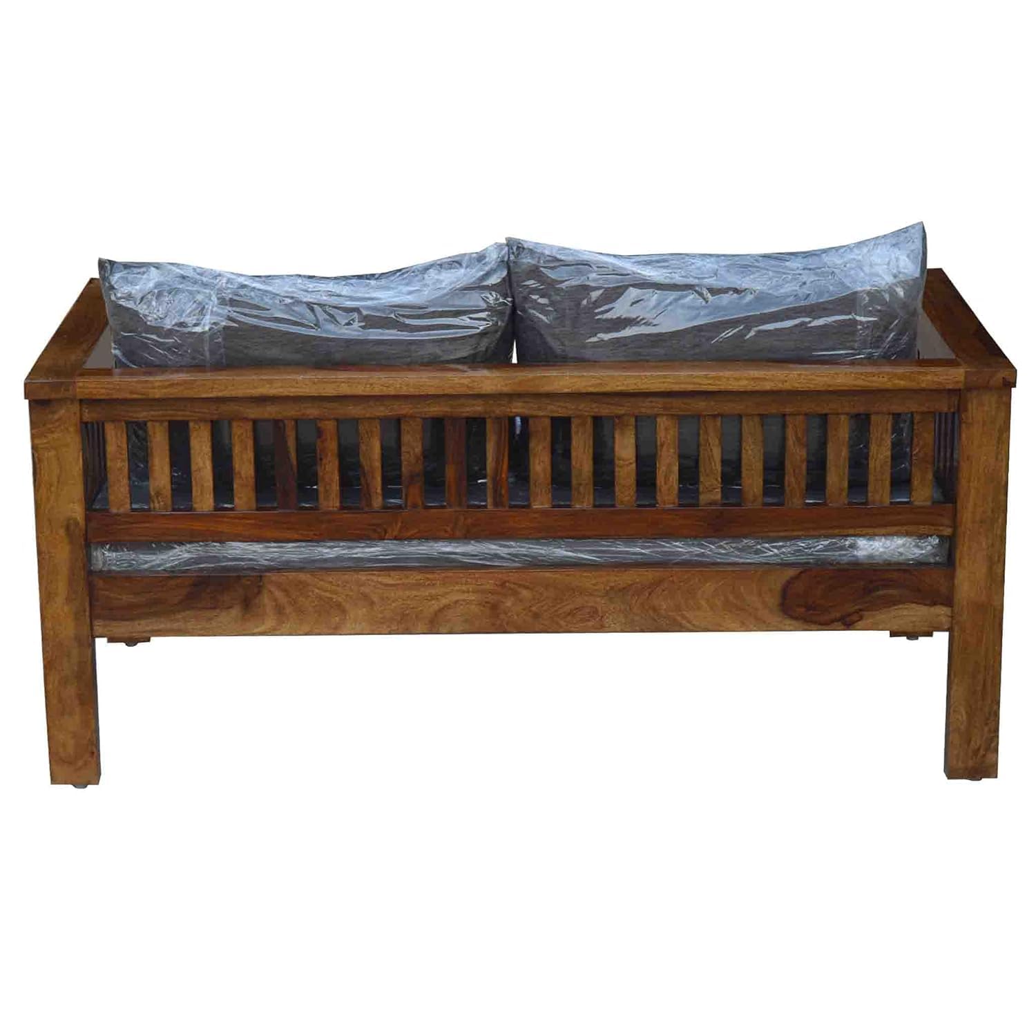 Solid Sheesham Wood 2-Seater Sofa - Teak Finish