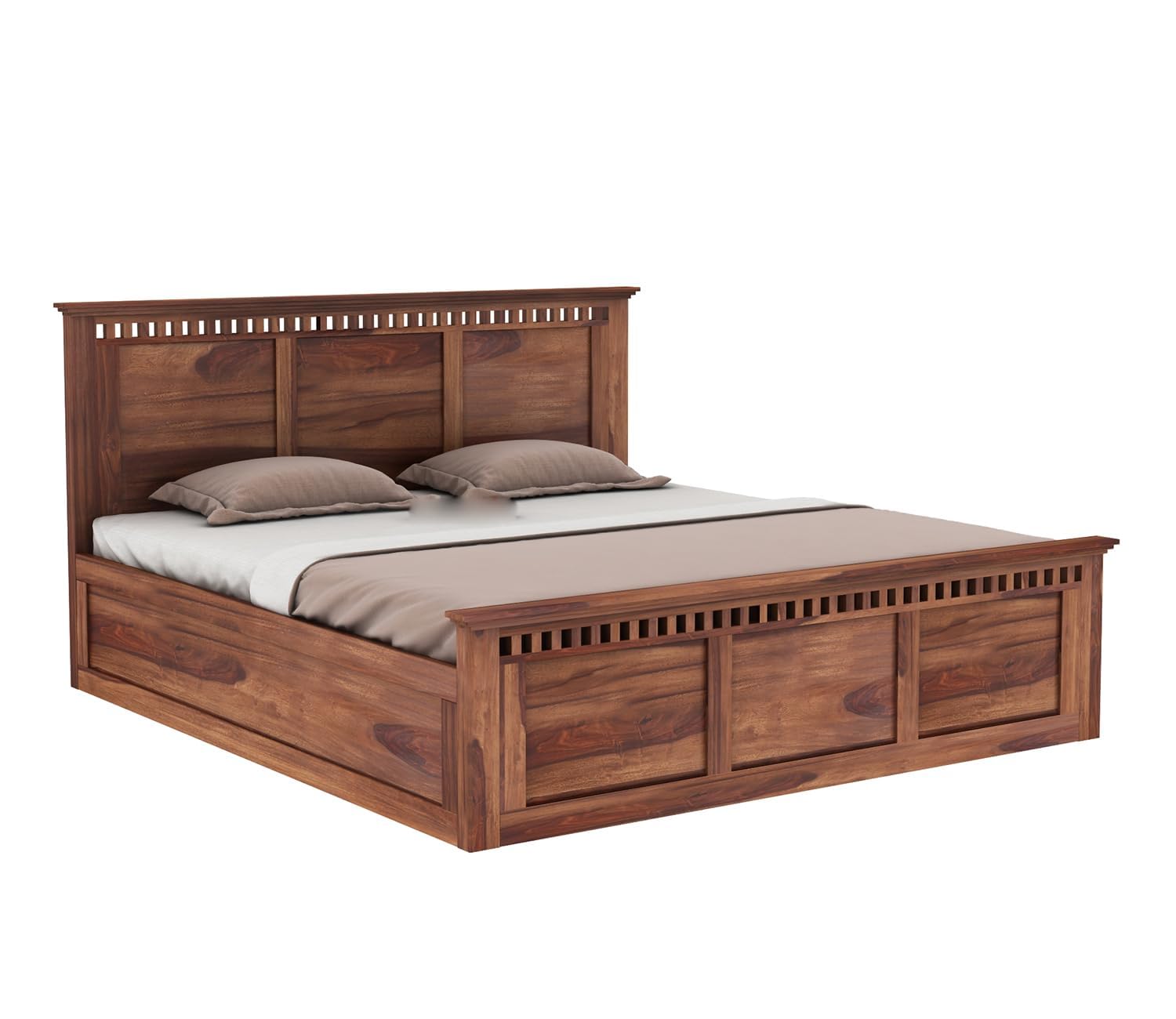 King Size Sheesham Bed with Box Storage - Natural Finish