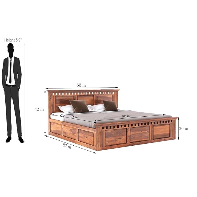 Kuber Sheesham Queen Bed with Box Storage - Honey Finish