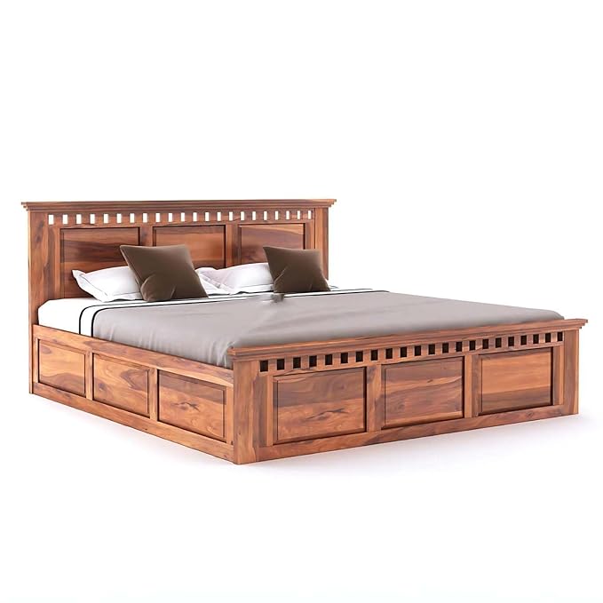 Kuber Sheesham Queen Bed with Box Storage - Honey Finish