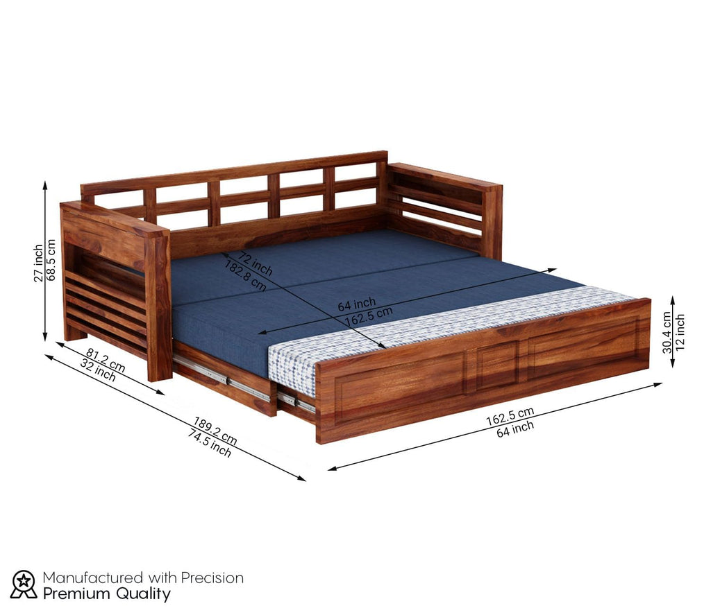 Solid Sheesham Wood 3-Seater Sofa Cum Bed