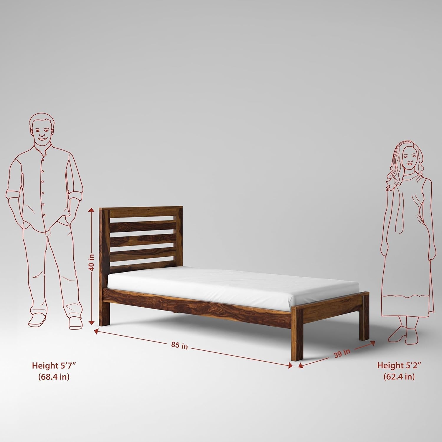 Solid Sheesham Wood Single Bed For Bedroom | Natural Finsh