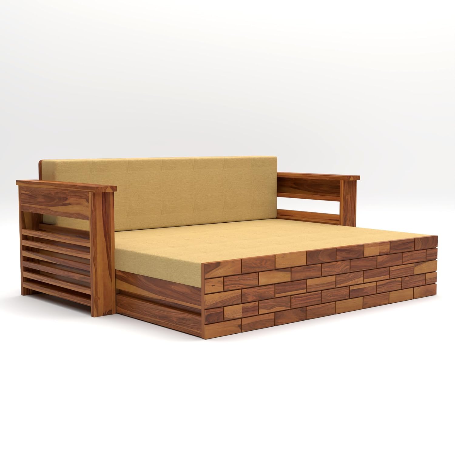 Morden Solid Sheesham Wood 3-Seater Sofa Cum Bed