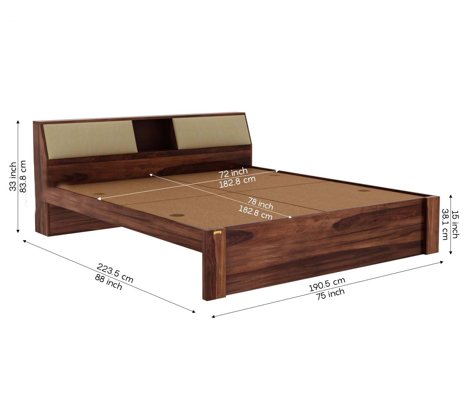 Solid Sheesham Wood King Size Bed For Bedroom - Honey Finish