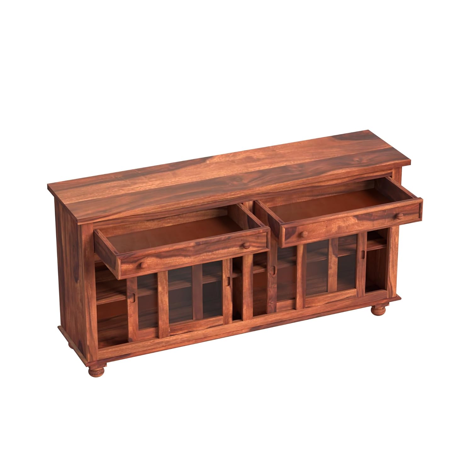 Solid Sheesham Wood Sideboard Cabinet with Drawer & Glass Door