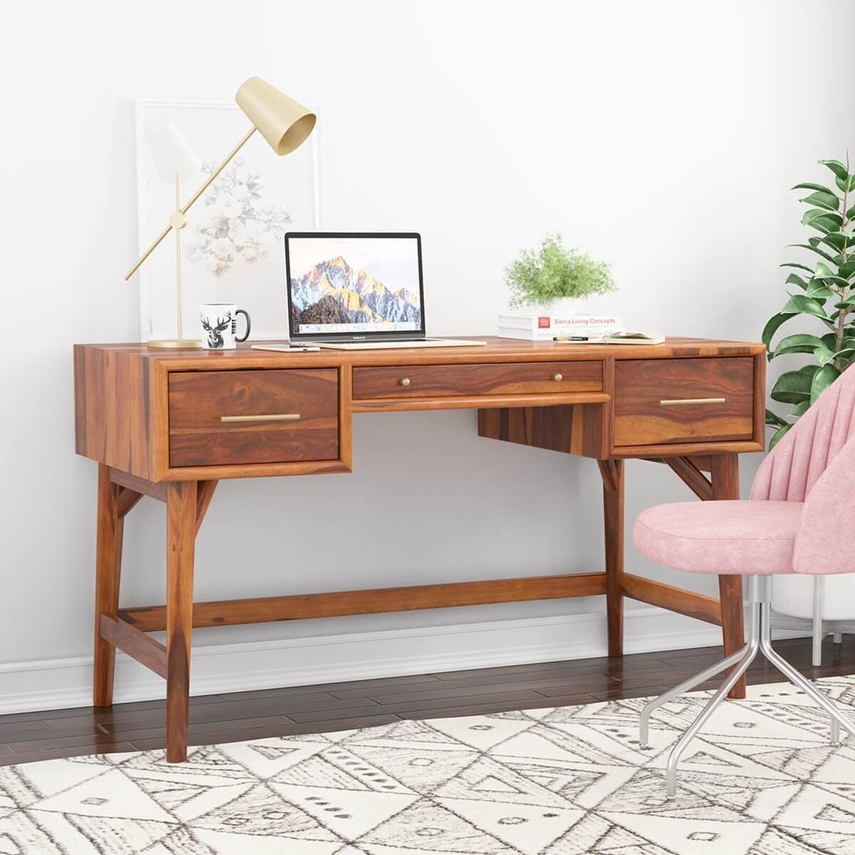 Sheesham Wood Study Table with 3 Drawers | Natural Finish