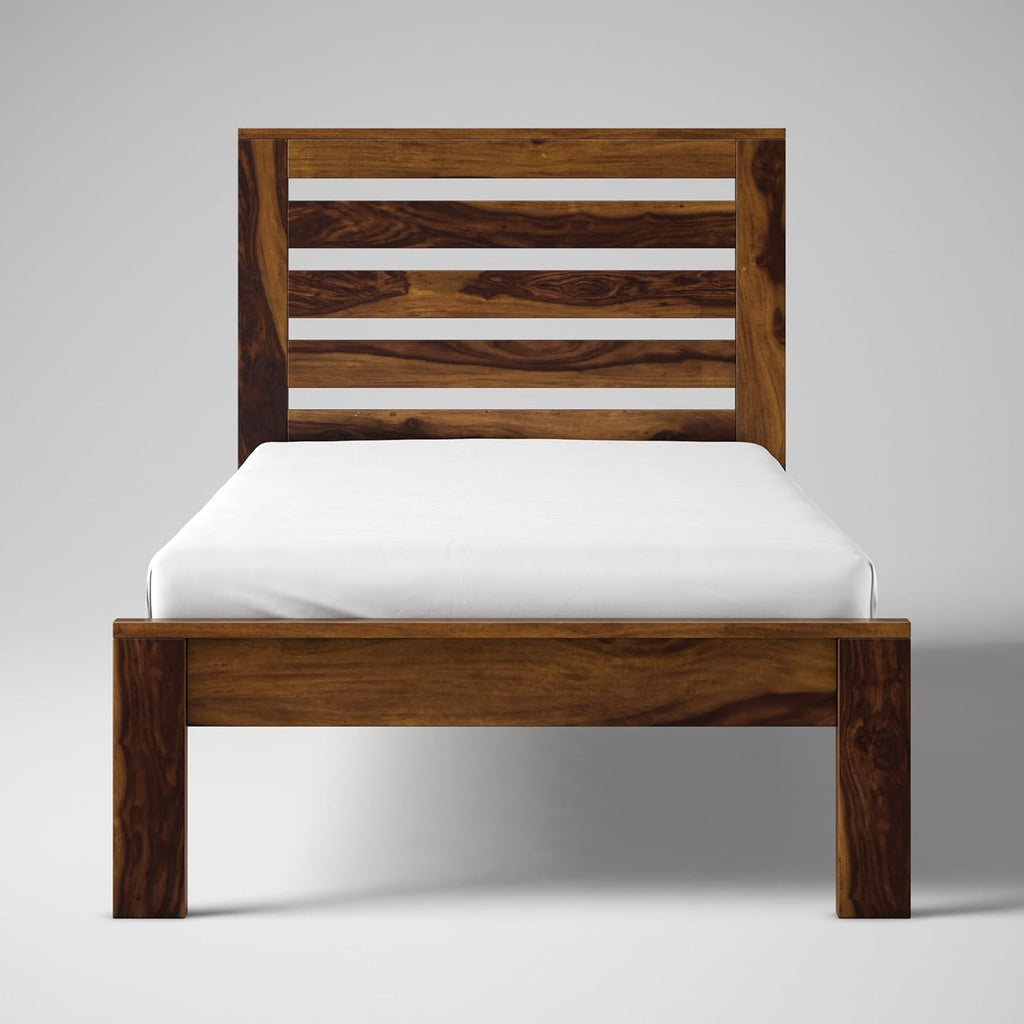 Solid Sheesham Wood Single Bed For Bedroom | Natural Finsh