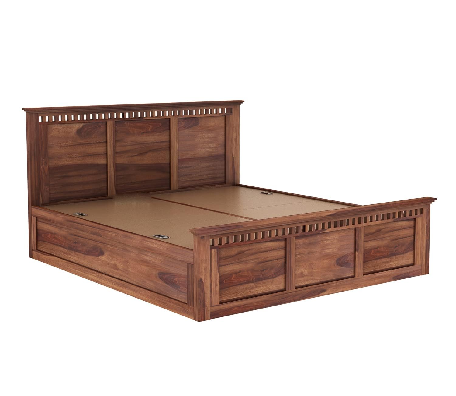 King Size Sheesham Bed with Box Storage - Natural Finish