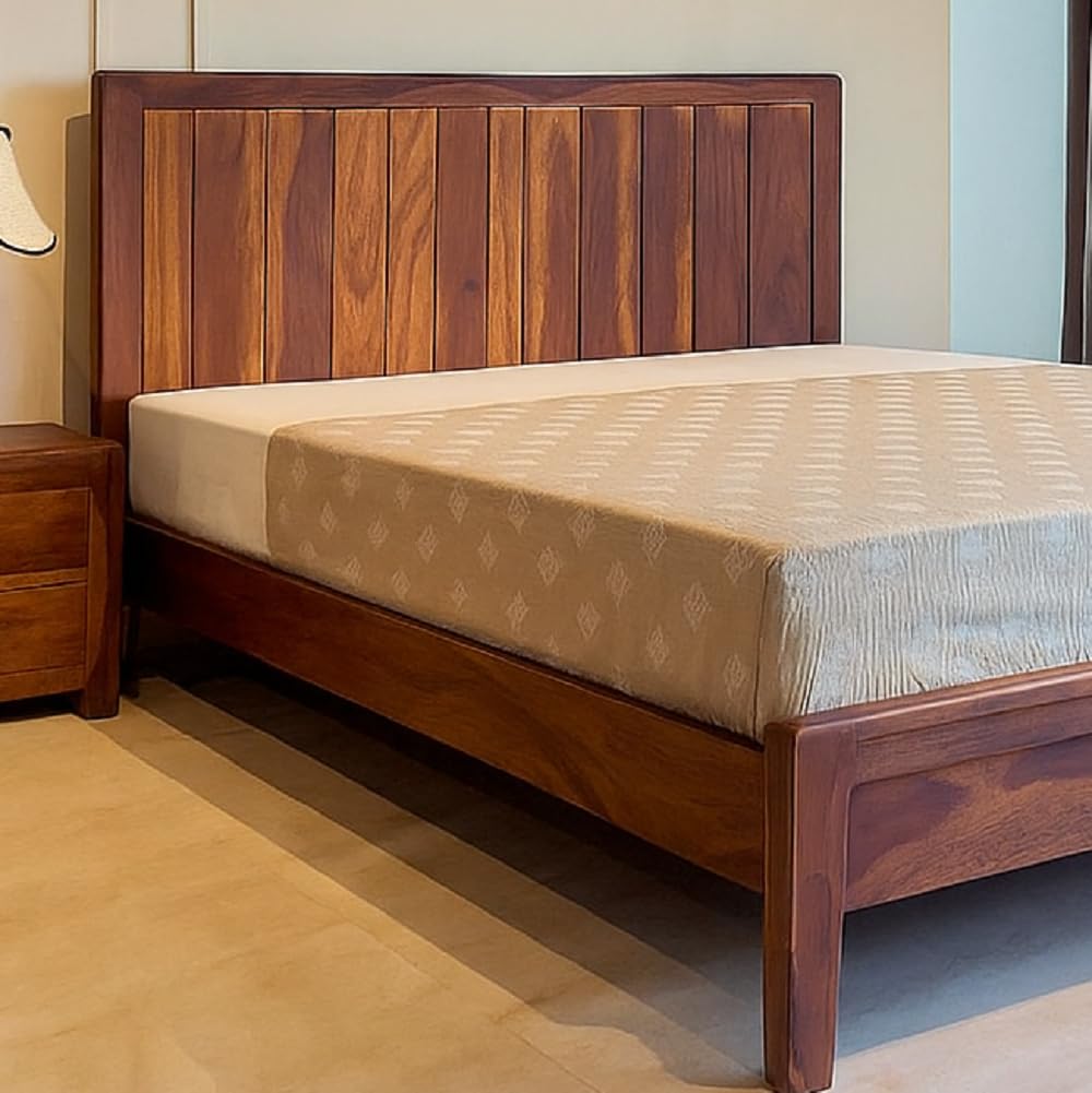 Solid Sheesham King Size  Bed - Natural Finish