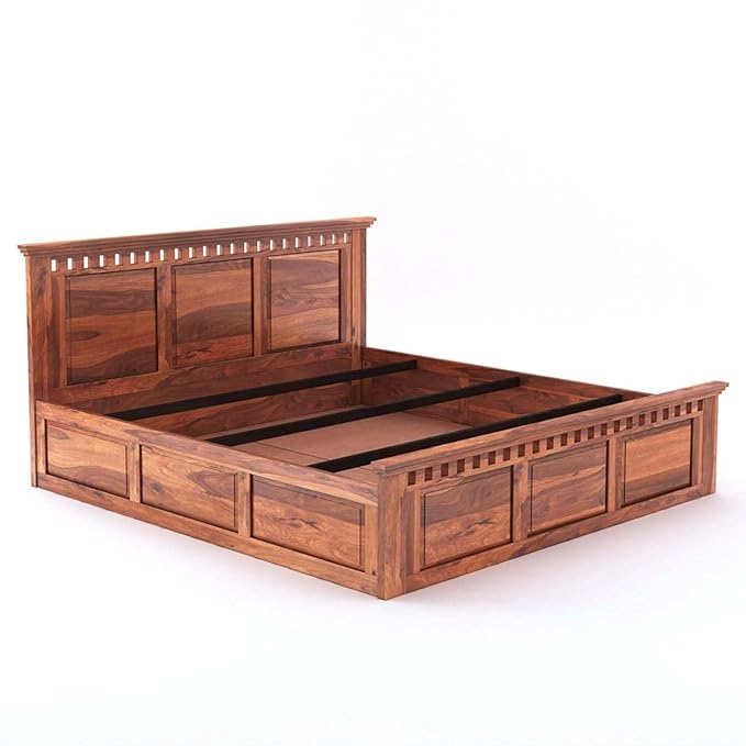 Kuber Sheesham Queen Bed with Box Storage - Honey Finish
