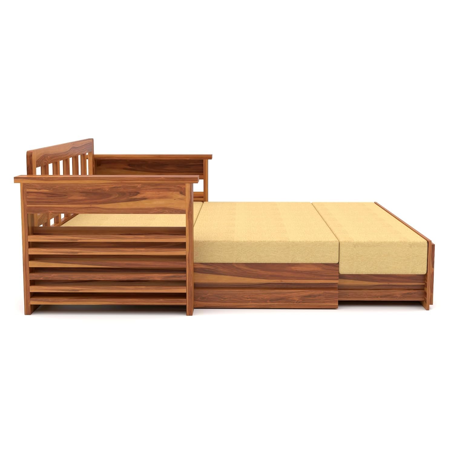 Queen Size Sheesham Sofa Cum Bed (3-Seater) - Natural Finish